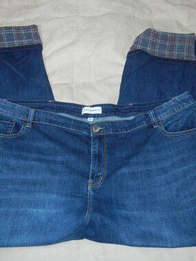 Lane Bryant Mid Rise Boyfriend Jeans Size 24 Dark Wash Cuffed Plaid